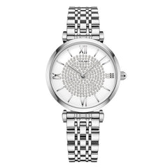 Gypsophila Diamond Design Women Watches Fashion Silver Round Dial Stainless Steel Band Quartz Wrist Watch Gifts relogiosfeminino