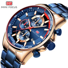 MINI FOCUS Luxury Brand Men Watches Stainless Steel Fashion Men's Wristwatch Quartz Watch Mens Waterproof Relogio Masculino Blue