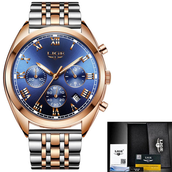 2020 LIGE Mens Watches Top Brand Luxury Waterproof 24 Hour Date Quartz Clock  Male Leather Sport Wrist Watch Relogio Masculino