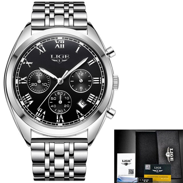 2020 LIGE Mens Watches Top Brand Luxury Waterproof 24 Hour Date Quartz Clock  Male Leather Sport Wrist Watch Relogio Masculino