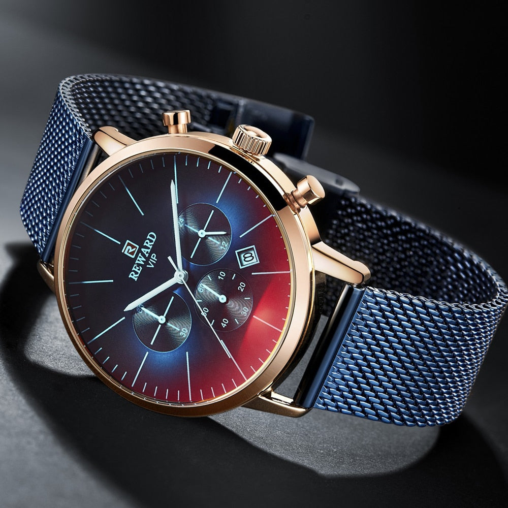 2020 New Fashion Color Bright Glass Watch Men Top Luxury Brand Chronograph Men's Stainless Steel Business Clock Men Wrist Watch