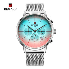 2020 New Fashion Color Bright Glass Watch Men Top Luxury Brand Chronograph Men's Stainless Steel Business Clock Men Wrist Watch