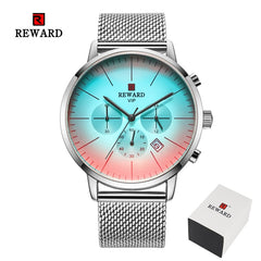 2020 New Fashion Color Bright Glass Watch Men Top Luxury Brand Chronograph Men's Stainless Steel Business Clock Men Wrist Watch