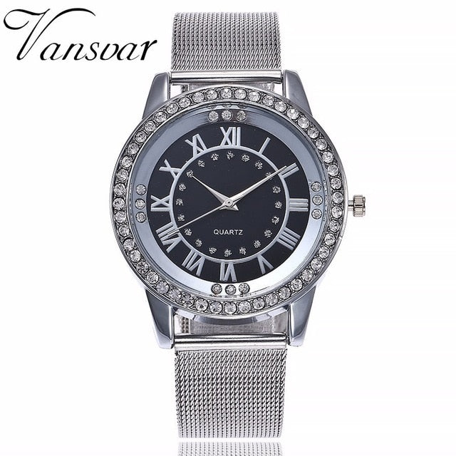 Dropshipping Women Rhinestone Watch Fashion Casual Women Silver & Rose Gold Mesh Wristwatches Gift Clock Relogio Feminino Hot