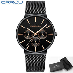 reloj hombre 2019 CRRJU Top Brand Luxury Men Watches Waterproof Ultra Thin Date Wrist Watch Male Mesh Strap Casual Quartz Clock