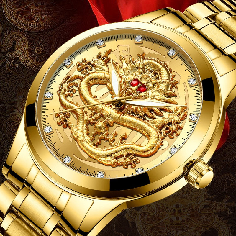 Fashion Men Watch Golden Mens Watches Top Brand Luxury Waterproof Full Steel Quartz Dragon Clock Male 2020 Relogio Masculino